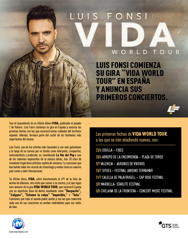 LUIS FONSI COMIENZA SU GIRA "VIDA WORLD TOUR" EN ESPAÑA